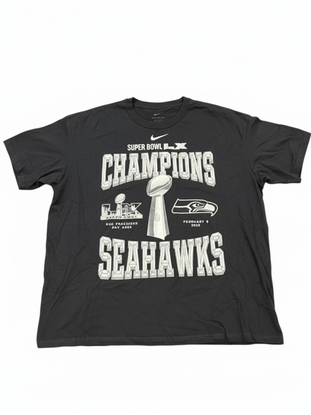 Nike Seattle Seahawk Super Bowl Champions LX NFL Mens Tee Shirt XXL NWT Black